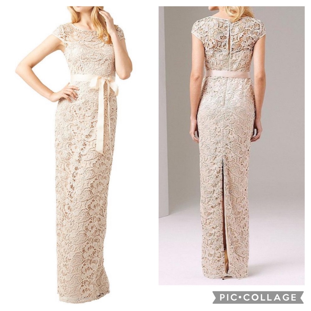 Adrianna Papell Lace with Waist Tie Long Gown - Picture 15 of 16